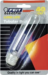 Feit Electric BP40T10 Incandescent Lamp, 40 W, T10 Lamp, Medium E26 Lamp Base, 400 Lumens, 2700 K Color Temp, Pack of 12