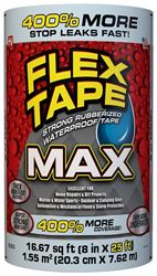 Flex Tape TFSMAXCLR08 Tape, 25 ft L, 8 in W, Rubber Backing, Clear