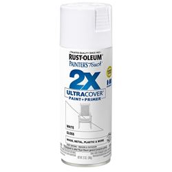 Rust-Oleum Painters Touch 2X Ultra Cover 334048 Spray Paint, Gloss, White, 12 oz, Aerosol Can