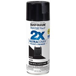 Rust-Oleum Painters Touch 2X Ultra Cover 334026 Spray Paint, Gloss, Black, 12 oz, Aerosol Can