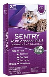 Sentry PurrScriptions Plus 02111 Flea and Tick Squeeze-On, Liquid, Mild Acetate, 6 Count