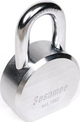 Sesamee 93604 Padlock, Keyed Different Key, 7/16 in Dia Shackle, Molybdenum Steel Shackle, Steel Body, Chrome