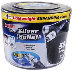 POCKET hose Silver Bullet 13397-12 Expanding Garden Hose, 3/4 in, 50 ft L, Plastic, Black