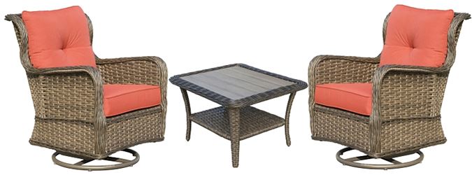 Seasonal Trends 101104 Woodbury Set, Aluminum/PE Wicker, Orange/Red, 3-Piece