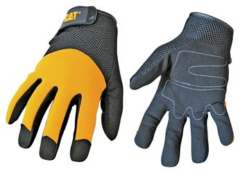 CAT CAT012215J Utility Gloves, Jumbo, Wrist Strap Cuff, Synthetic Leather, Black/Yellow