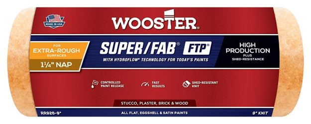 Wooster RR926-9 Roller Cover, 1-1/4 in Thick Nap, 9 in L, Fabric Cover, Lager