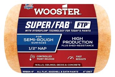 Wooster RR924-4 Roller Cover, 1/2 in Thick Nap, 4 in L, Knit Fabric Cover, Lager