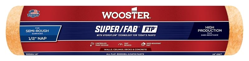 Wooster RR924-14 Roller Cover, 1/2 in Thick Nap, 14 in L, Knit Fabric Cover, Lager