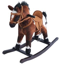 Hometown Holidays 28717 Toy Plush Rocker Horse, Polyester/Wood, Black/Brown/White