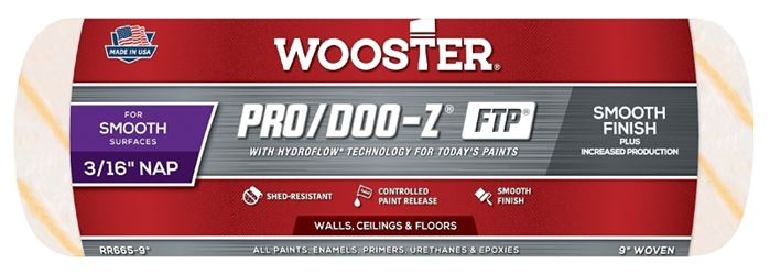 Wooster RR665-9 Roller Cover, 3/16 in Thick Nap, 9 in L, Fabric Cover, White