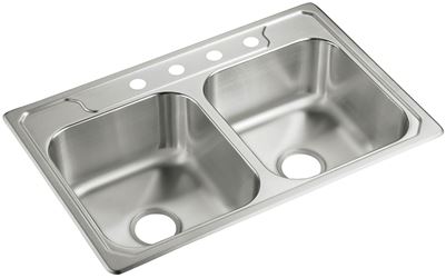 Sterling Middleton Series 14708-4-NA Kitchen Sink, 4-Faucet Hole, 22 in OAW, 8 in OAD, 33 in OAH, Stainless Steel