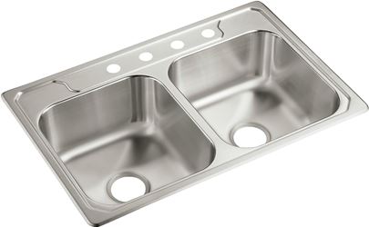 Sterling Middleton Series 14707-4-NA Kitchen Sink, 4-Faucet Hole, 22 in OAW, 7 in OAD, 33 in OAH, Stainless Steel