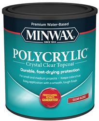 Minwax Polycrylic 65555444 Waterbased Polyurethane, Gloss, Liquid, Crystal Clear, 1 qt, Can