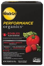 Miracle-Gro Performance Organics 3005301 Edibles Plant Food, 1 lb Carton, Solid, 9-4-12 N-P-K Ratio