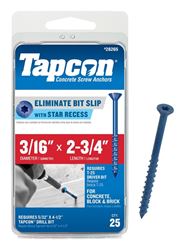 Tapcon 24265 Concrete Screw Anchor, 3/16 in Dia, 2-3/4 in L, Steel, Climaseal