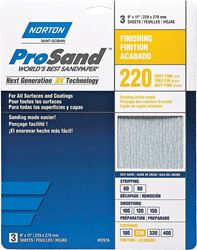 Norton ProSand 07660768158 Sanding Sheet, 11 in L, 9 in W, Very Fine, 220 Grit, Aluminum Oxide Abrasive, Paper Backing