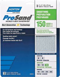 Norton ProSand 07660768160 Sanding Sheet, 11 in L, 9 in W, Medium, 150 Grit, Aluminum Oxide Abrasive, Paper Backing