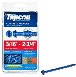 Tapcon 24210 Concrete Screw Anchor, 3/16 in Dia, 2-3/4 in L, Steel, Climaseal