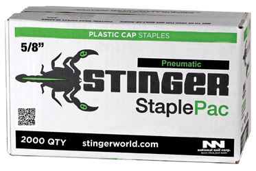 Stinger 136360 Cap Staple, 3/8 in W Crown, 5/8 in L Leg, Galvanized, 20 ga