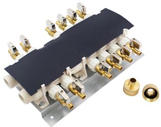 Apollo 6907912CP Manifold System, 14 in OAL, 2-Inlet, 3/4 in Inlet, 12-Outlet, 1/2 in Outlet, Brass, 160 psi Pressure