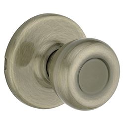 Kwikset 200T 5CP Passage Knob, Metal, Antique Brass, 2-3/8 to 2-3/4 in Backset, 1-3/8 to 1-3/4 in Thick Door