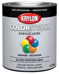 Krylon K05644007 Paint, Gloss, Pewter Gray, 32 oz, 100 sq-ft Coverage Area