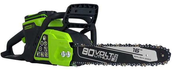 Greenworks 2014002AZ Brushless Chainsaw, Battery Included, 2.5 Ah, 80 V, Lithium-Ion, 28 in Cutting Capacity