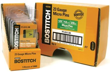 Bostitch PT-2312-3M Pin Nail, 0.64 in Dia, 1/2 in L, 23 ga Thick, Steel, Bright