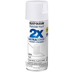 Rust-Oleum Painters Touch 2X Ultra Cover 334021 Spray Paint, Flat, White, 12 oz, Aerosol Can