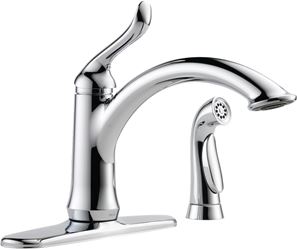 Delta Linden Series 4453-DST Kitchen Faucet with Side Sprayer, 1.8 gpm, 1-Faucet Handle, Zinc, Chrome Plated, Deck