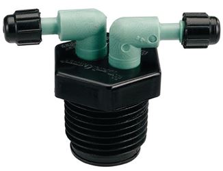 Orbit 67035 Manifold, 1/2 x 1/4 in Connection, Female Thread x Barb, 2 -Port, 1/4 in Tubing, Plastic, Black