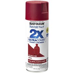 Rust-Oleum Painters Touch 2X Ultra Cover 334063 Spray Paint, Satin, Colonial Red, 12 oz, Aerosol Can