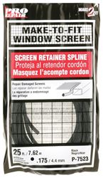 Make-2-Fit P 7523 Screen Retainer Spline, 0.175 in D, 25 ft L, Vinyl, Black, Round