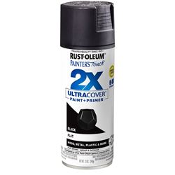 Rust-Oleum Painters Touch 2X Ultra Cover 334020 Spray Paint, Flat, Black, 12 oz, Aerosol Can