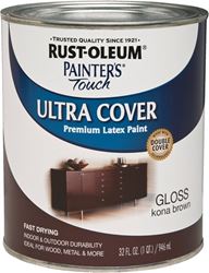 Rust-Oleum 1977502 Enamel Paint, Water, Gloss, Kona Brown, 1 qt, Can, 120 sq-ft Coverage Area