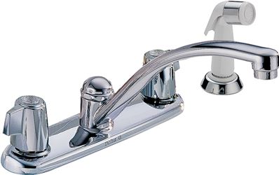 Delta Classic Series 2400LF Kitchen Faucet with Side Sprayer, 1.8 gpm, 2-Faucet Handle, Brass, Chrome Plated, Deck