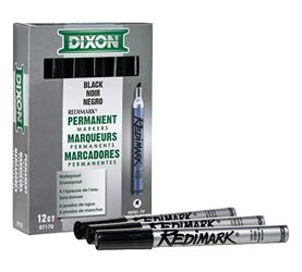 DIXON TICONDEROGA 87170 Marker, Black, 6 in L, Metal Barrel, Pack of 12