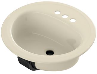 Bootz Laurel Series 021-2435-06 Lavatory Sink, Round Basin, 3-Deck Hole, 19 in OAW, 19 in OAH, 7-13/16 in OAD, Steel