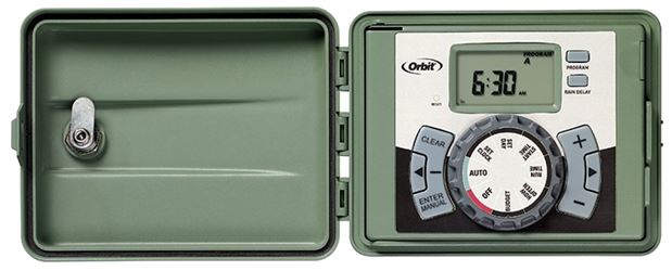 Orbit 57896 Indoor/Outdoor Timer, 6 -Zone, 2 -Program, LCD Display, Plug-and-Go Mounting, Green