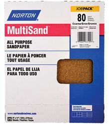 Norton MultiSand 07660768109 Sanding Sheet, 11 in L, 9 in W, Coarse, 80 Grit, Aluminum Oxide Abrasive, Paper Backing