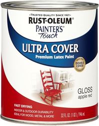 Rust-Oleum 1966502 Enamel Paint, Water, Gloss, Apple Red, 1 qt, Can, 120 sq-ft Coverage Area