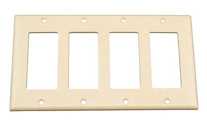 Leviton 80412-T Wallplate, 4-1/2 in L, 8.18 in W, 4-Gang, Thermoset Plastic, Light Almond, Smooth