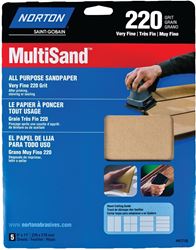 Norton MultiSand 07660747710 Sanding Sheet, 11 in L, 9 in W, Very Fine, 220 Grit, Aluminum Oxide Abrasive, Paper Backing