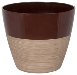 Landscapers Select PT-S068 Planter, 8 in Dia, 7 in H, Round, Resin, Red/Wood, Red/Wood, Pack of 6