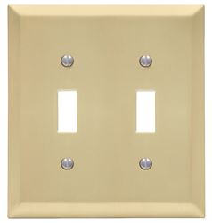 Amerelle 163TTSB Wallplate, 4-15/16 in L, 4-9/16 in W, 2 -Gang, Steel, Satin Brass, Pack of 3