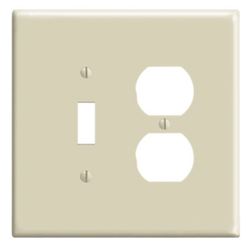 Leviton 86105 Combination Wallplate, 5-1/4 in L, 3-1/2 in W, Oversized, 2 -Gang, Plastic, Ivory, Device Mounting