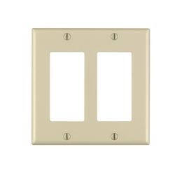 Leviton 80409-I Wallplate, 4-1/2 in L, 4.56 in W, 2-Gang, Thermoset Plastic, Ivory, Smooth