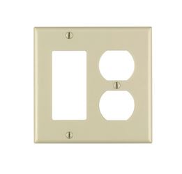 Leviton 80455-I Combination Wallplate, 4-1/2 in L, 4-9/16 in W, 2 -Gang, Thermoset Plastic, Ivory, Smooth