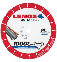 Lenox MetalMax 1972929 Cut-Off Wheel, 14 in Dia, 0.13 in Thick, 1 in Arbor, 25, 30 Grit, Diamond Abrasive