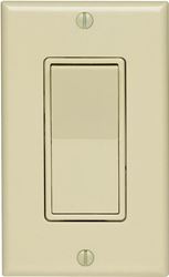 Leviton C25-05671-02I Rocker Switch with Wallplate, 15 A, 120/277 V, SPST, Lead Wire Terminal, Ivory